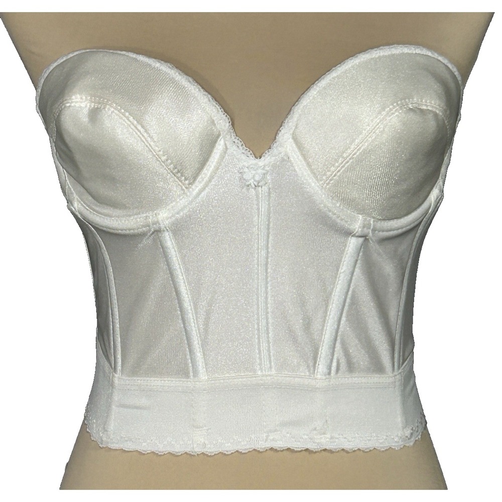 Vintage White Strapless Longline Boned Bustier Corset Bra 36B